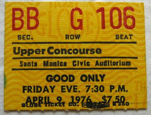 Golden Earring show ticket#BB-B-106 April 09 1976 Santa Monica - Civic Auditorium